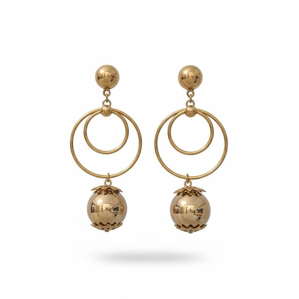 Metallic Gold Color Circle Ball Earrings Sun Art Fashion Jewelry